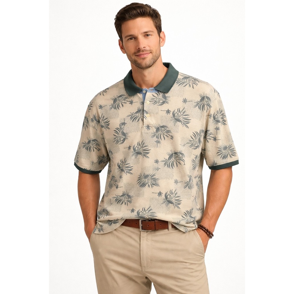 Vintage BUGLE BOY Tropical‎ Print Polo Shirt 1990s Size XL -2705